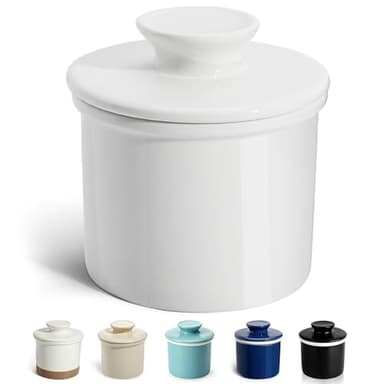 Sweese French Butter Dish - Butter Crock for Counter with Water Line for Fresh Spreadable Butter - French Butter Keeper with Lid - Housewarming Gift For The One Who Has It All - White