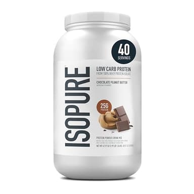 Isopure Low Carb 100% Pure Whey Isolate Protein Powder, Gluten Free, With Vitamins, Chocolate Peanut Butter, 25g Protein Per Serving, 3 Lbs, 40 Servings (Packaging May Vary)