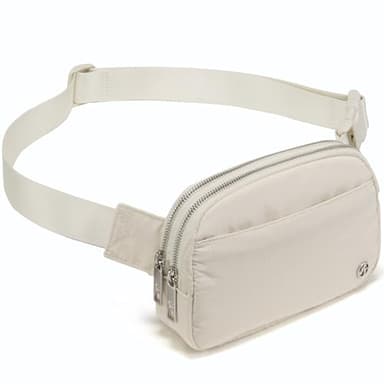 Pander Everywhere Belt Bag for Women, 5 Zipper Pockets Nylon Crossbody Fanny Pack Purse (White Opal)