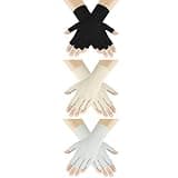 Senkary 3 Pairs Women Sun UV Protection Fingerless Gloves Ice Silk Half Finger Gloves for Driving, Cycling, Hiking, Running, Manicures Nail Art (Khaki, Gray and Black)