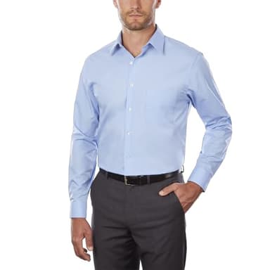 Van Heusen Men's Dress Shirt Regular Fit Poplin Solid, Cameo Blue, 17.5" Neck 32"-33" Sleeve