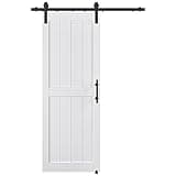 COSHOMER 32in x 80in MDF Sliding Barn Door with 6ft Barn Door Hardware Kit & Handle, Pre-Drilled Holes Easy Assembly -Covered with Water-Proof PVC Surface, White, H-Frame