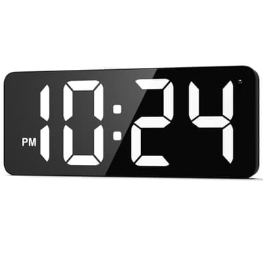 LED Digital Wall Clock with Large Display, Big Digits, Auto-Dimming, 12/24Hr Format, Modern Electric Small Silent Wall Clock for Living Room, Bedroom, Classroom, Farmhouse, Kitchen, Office - White
