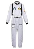 Adult Astronaut Spaceman for Men Costume Coverall Air Force Flight Jumpsuit Halloween Dress Up Party White-M