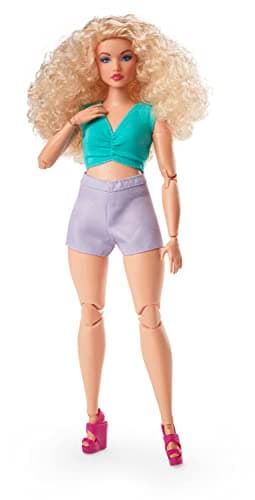 Barbie Looks Fashion Doll with Curly Blonde Hair Dressed in Ruched Crop Top & Satiny Lavender Shorts, Posable Collectible Made to Move Body