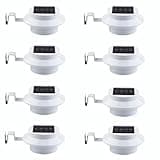 8 Pack White Solar Powered Gutter Lights Outdoor Decorative Waterproof Led Fence Lamp for Lighting Railing, Outside Wall, Deck, Garden, Path, Backyard, Sidewalk, Yard, Patio, No Drilling Installation