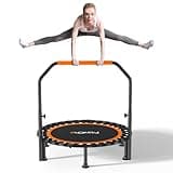 40"/48" Foldable Mini Trampoline Load 330lbs,Portable Exercise Rebounder Trampoline with Adjustable Foam Handle,Fitness Trampoline for Adults (40 in with handrail)