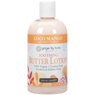 Ginger Lily Farms Botanicals Soothing Butter Lotion for Dry Skin, Coco Mango, 100% Vegan & Cruelty-Free, Coconut Mango Scent, 12 Fl Oz