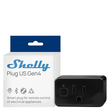 Shelly Smart Plug UL, WiFi, Bluetooth, Zigbee, Matter Outlet with Power Metering, Works with HomeKit, Google Home, Alexa, Home Assistant, Smart Socket, Easy Setup, Remote Control, Plug US Gen4 Black