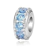 Adabele 1pc Real 925 Sterling Silver March Round Birthstone Bead Charm Cubic Zirconia CZ Blue Aquarmarine Gemstone Compatible with Pandora All Other Bracelet Necklace EC1-C3