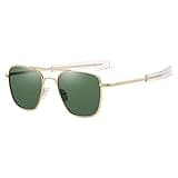 Gleyemor Polarized Square Aviator Sunglasses for Men Retro Military Tough Guy Style Shades (Gold Frame/G15 Lens)