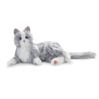JOY FOR ALL Companion Pet for Seniors - Lifelike Animatronic Cat - Realistic Soft-Touch Fur & Purring - Therapy Stuffed Animal - Toy for Alzheimer's & Dementia - Silver w/White