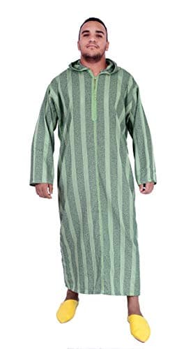 Treasures Of Morocco Moroccan Men Djellaba Handmade Hooded Caftan Green With Matching Embroidery Tread Thobe Loungewear African Large