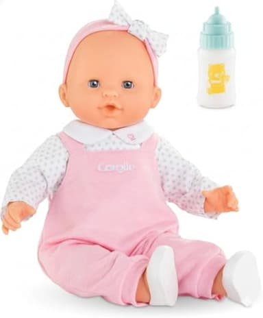 Corolle Lise 14" Soft Baby Doll with Magic Milk Bottle Accessory Set – Realistic Vanilla-Scented Baby Doll with Sleeping Eyes, Pink Outfit & Interactive Feeding Sounds for Ages 18 Month