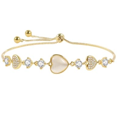 yongder Dainty Adjustable 14K Gold Plated Heart Link Chain Bracelet for Women