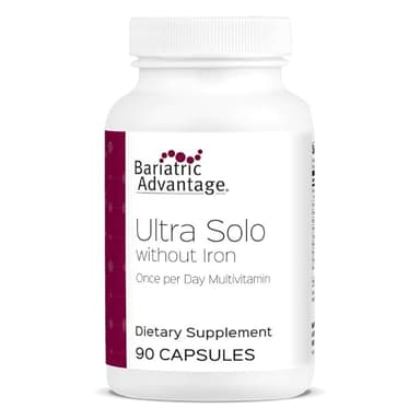 Bariatric Advantage Ultra Solo Without Iron - Once-Per-Day Daily Multivitamin - for Bariatric Patients - with Thiamin, Vitamin A & More - Gluten Free - 90 Capsules