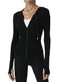 Locachy Womens Slim Fit Full Zip Hoodie Athletic Jacket Yoga Workout Running Jackets with Thumb Holes Black M
