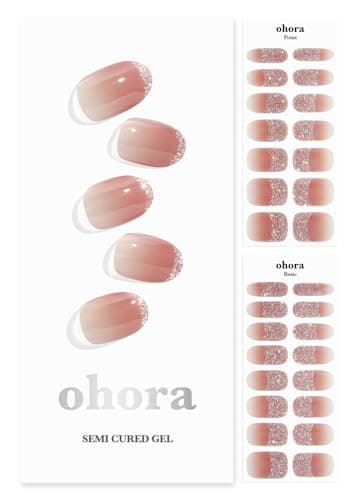 ohora Semi Cured Gel Nail Strips (N Sugar French) - Nude, Works with Any UV/LED Lamps, Salon-Quality, Easy to Apply & Remove - Nail Wraps, Stickers
