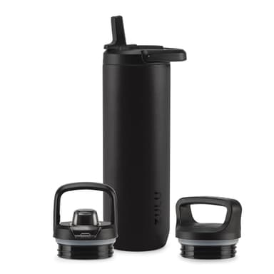 ZULU Base 24oz Stainless Steel Water Bottle with 3 Lids- Straw, Chug, Twist | Double Walled and Vacuum Insulated Metal Thermos | Fits Car Cupholder, Built in Carry Loop, Dishwasher Safe, Black