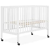 Dream On Me Quinn Full-Size Folding Crib In White, Removeable Wheels, Modern Nursey, Adjustable Mattress Support, Portable Crib, Patented Folding System