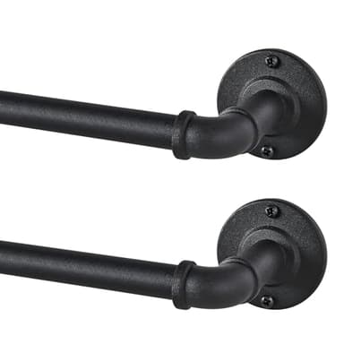 2 Pack Industrial Curtain Rods for Windows 48 to 84 Inches, Blackout Wrap Around Curtain Rod, for Indoor and Outdoor, 5/8 Inch Diameter, 35 to 75 Inches, Black
