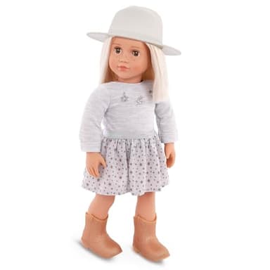 Our Generation - Abigale - 18" Fashion Doll - Platinum Blonde Hair and Realistic Hazel Eyes - Equestrian Jersey with Charms and Brim Hat - Toy for Kids Ages 3+
