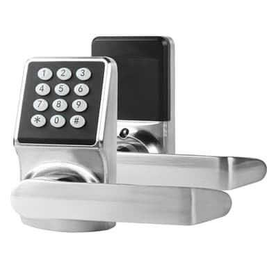 ZEVAWAY Keyless Entry Door Lock with Handle, Keypad Lock, IC Card & Key, Easy Installation, Satin Nickel