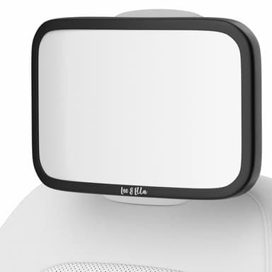 Leo&Ella Extra Large Baby Car Mirror for Tesla & Fixed Headrests, Secure View of Infant in Rear Facing Carseat with Continuous Loop System, 100% Shatterproof, 13.7 Inch Convex Mirror, 360 Rotation