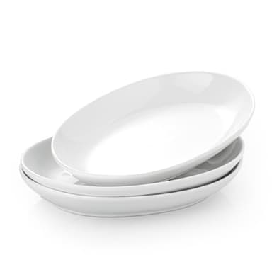 Gacoree 12 Inch Oval Serving Platters Set of 3, White Ceramic Serving Platters for Serving Food, Deep Porcelain Oval Platter for Appetizers, Salad, Pasta, Vegetables, Microwave Dishwasher Oven Safe