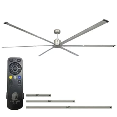 Artemis Air 120-Inch Industrial Ceiling Fan 10ft PMSM HVLS Industrial Fan - 38,000 CFM Extra Large Ceiling Fan With Remote for Warehouses, Gyms, Large Commercial Spaces - 5 Year Warranty (Silver)
