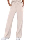 ANRABESS Women's Wide Leg Sweatpants High Waist Baggy Flared Pants Drawstring Athletic Joggers Sweat Pants Light Apricot Small