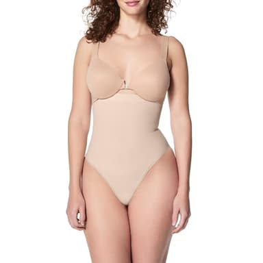 SPANX SPANXsculpt Power Series High-Waisted Thong - Women's Shapewear Lingerie - Seamless Thong - No Visible Panty Lines - Soft Nude - Large