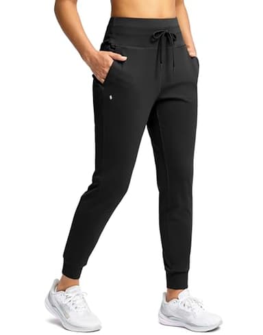 Soothfeel Womens Joggers with Zipper Pockets High Waisted Sweatpants Athletic Leggings Pants for Workout Running Yoga Black L