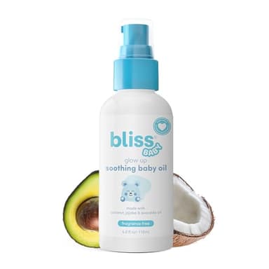 Bliss Baby Oil, All Natural, Premium & Unscented, Vegan - Made with Organic Avocado Oil, Coconut Oil, Dermatologist Tested, Soothing & Hydrating Baby Massage Oil, Travel Size 4 fl. Oz.