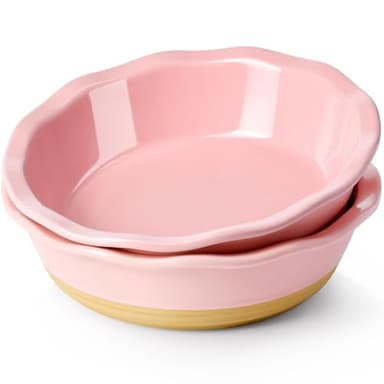 NUTRIUPS Small Pie Pans Set of 2, 6.5 Inch Ceramic Mini Pot Pie Baking Dishes, Oven Safe (6.5in, Pink, 2PCS)