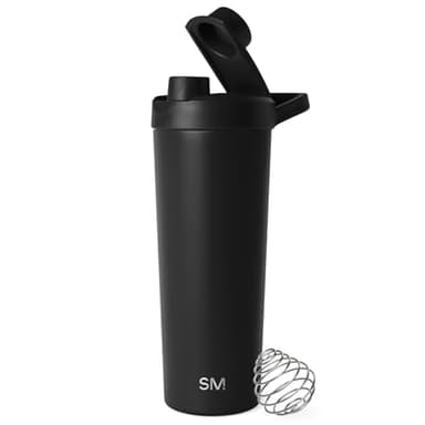 Simple Modern Stainless Steel Shaker Bottle with Ball 24oz | Metal Insulated Cup for Protein Mixes, Shakes and Pre Workout | Rally Collection | Midnight Black