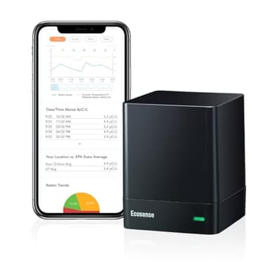 Ecosense EQ100 EcoQube, Digital Radon Detector, Fast Capture of Fluctuating Levels, Short & Long-Term Continuous Monitoring with Trend Charts, Remote Data Access, Only Support 2.4 GHz Networks