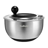 SveBake 5.3Qt Stainless Steel Salad Spinner with Stop Button, Vegetable Dryer, Transparent Lid & Drainage Hole, Non-Slip Base, Dishwasher Safe Fruit Washer