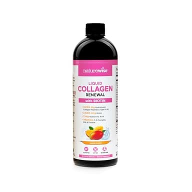 NatureWise Hydrolyzed Liquid Collagen for Women & Men 4000mg - No Added Sugar - Multi Collagen Peptides + Biotin + Vitamin C + Vitamin B Complex & Hyaluronic Acid - Mango - 15.22 fl oz[45 Day Supply]