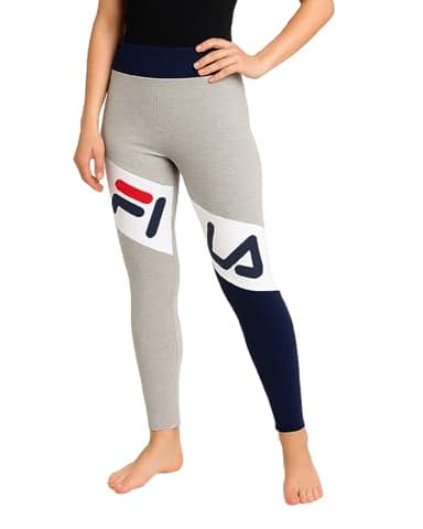 Fila Girls Leggings - Soft Cotton Blend Athletic Stretch High Waisted Leggings for Girls with Elastic Waistband, Size 7-8, Heather Grey Colorblock
