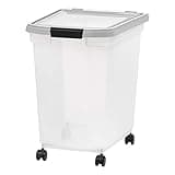 IRIS USA 50 Lbs WeatherPro Airtight Pet Food Storage Container with Removable Casters, for Dog Cat Bird and Other Pet Food Storage Bin, Keep Fresh, Clear/Gray
