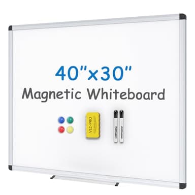 VIZ-PRO Magnetic Whiteboard/Dry Erase Board, 40 X 30 Inches, Includes 1 Eraser & 2 Markers & 4 Magnets