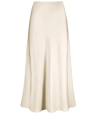 Outoshe Women's Satin High Waisted Maxi Skirts Hidden Elasticized Waistband A Line Long Skirt Beige