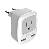 TESSAN European Travel Plug Adapter, Europe Power Adaptor with 2 USB Ports, International Type C Outlet Charger for US to Most of EU Iceland Spain Italy France Germany