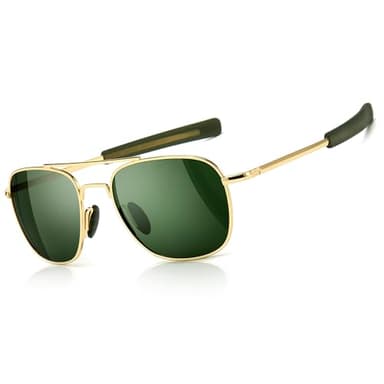 SUNGAIT Men's Military Style Polarized Pilot Aviator Sunglasses - Bayonet Temples (Gold Frame/Green Lens, 55) A285JKLV