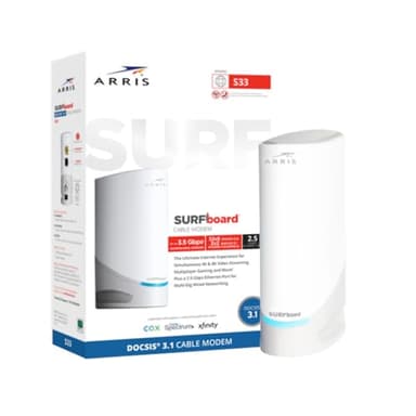 ARRIS SURFboard S33 DOCSIS 3.1 Multi‑Gig Cable Modem | 2.5Gbps + 1Gbps Ethernet Ports | Works with Xfinity, Cox, Spectrum | For Cable Internet Plans up to 2.5Gbps | Modem Only, Router Required
