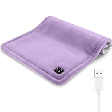 Comfheat USB Plug-in Heating Pad for Travel Warmth Outdoors, Non-Rechargeable Small Heated Pad 5V Heat Therapy for Pain Relief Abdomen Cramps, 3 Heat Settings & Auto Shut Off (12"x 16") Purple