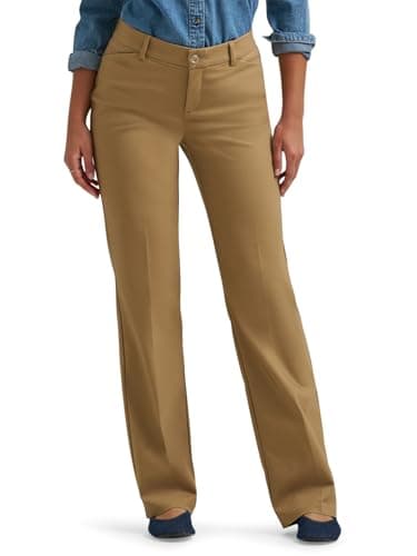 Lee Women's Ultra Lux Comfort with Flex Motion Trouser Pant, Khaki, 14
