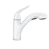 Moen Brecklyn Glacier White One-Handle Single-Hole Kitchen Faucet with Pull-Out Sprayer and Power Clean, Optional Deckplate Included, 87557W