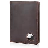 Polare Luxury RFID Blocking Leather Passport Holder Travel Wallet For Men and Women (Dark Brown with AirTag Slot)